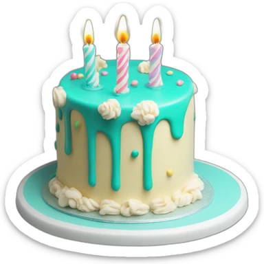 Birthday cake with word “Latona” in turquoise color sticker