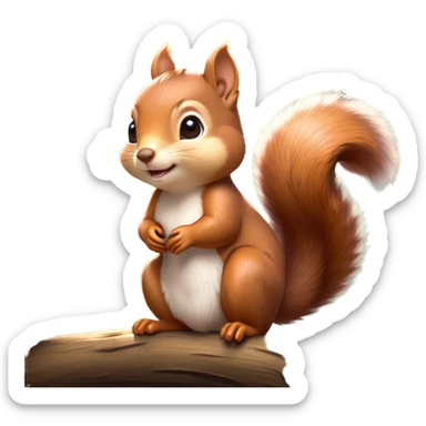 Cinematic Adorably Cute Squirrel Portrait Emoji, Perched with an alert, twinkling gaze and a playful tilt of its head, showcasing a small, nimble body with a bushy tail and delicate whiskers, Simplified yet irresistibly adorable features, highly detailed, glowing with a warm, sunlit glow, high shine, energetic and sprightly, stylized with an air of woodland whimsy, soft glowing outline, capturing the essence of a joyful squirrel that appears ready to scamper out of the screen with boundless charm! sticker