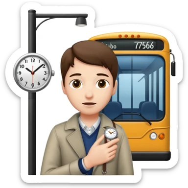 person looking at a watch at a bus stop sticker