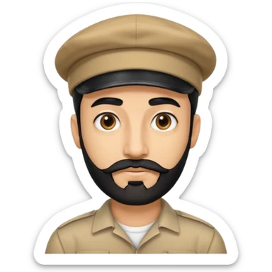 arabic streamer man with short black beard, short black mustache, black eyebrows, and a cap sticker