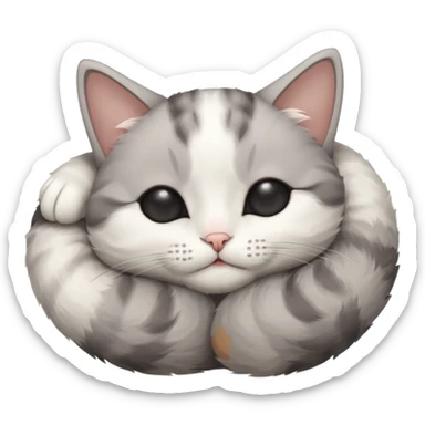 grey and white small cat with eyes closed lying down upside down tightly covering its own face sticker