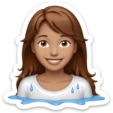Brown Hair Woman , white paint , drip, face happy sticker