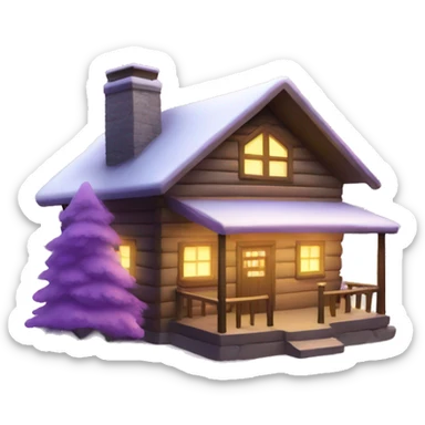 winter cabin with lilac Christmas lights  sticker