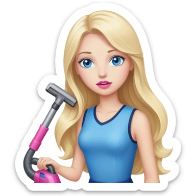 Cinematic realistic blonde with long hair, blue eyes and pink lips vacuums sticker