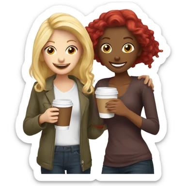 Blonde girl and red hair girl smiling drinking coffees  sticker