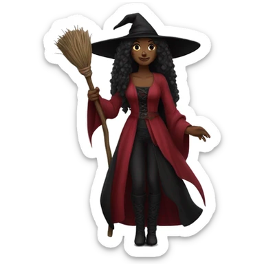 beautiful long haired witch, red, black, burgundy sticker