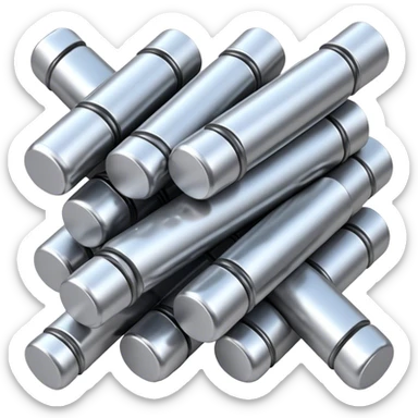 A bundle of thin uranium fuel rods used in a nuclear reactor, with a metallic silver or gray structure, cylindrical and slender rods, arranged in a hexagonal grid, realistic and industrial style, no green color, only metallic shades sticker