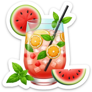 summer cocktail with lemon, watermelon, orange sticker