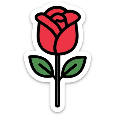 A single red rose with green leaves sticker