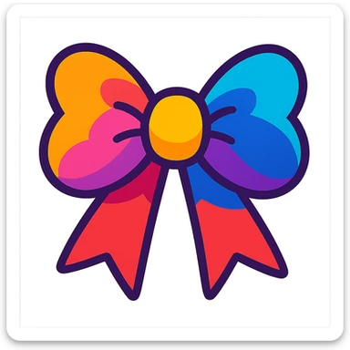 fluffy bow, vibrant colors, cartoon style sticker