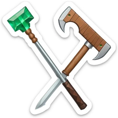 Minecraft hoe with brown handle and emerald green blade sticker