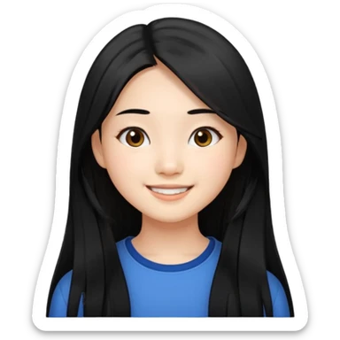 20 yr old asian woman, center part straight long black hair, very pretty sticker