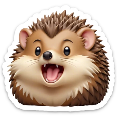 Cinematic Cute Yawning Hedgehog Portrait Emoji, Head tilted slightly with a dramatic, wide-open yawn, showcasing a soft, downy brown Fur with tiny, droopy ears and eyes barely open in drowsy contentment, Simplified yet irresistibly adorable features, highly detailed, glowing with a soft, cozy glow, high shine, relaxed yet expressive, stylized with a touch of natural whimsy, bright and endearing, soft glowing outline, capturing the essence of a sleepy yet affectionate hedgehog, so drowsy it feels like it could curl up out of the screen for a nap! sticker