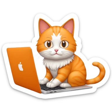 minimalist cat typing on a MacBook, emoji style sticker