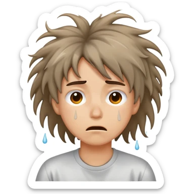stressed person with messy hair and sweat drops sticker