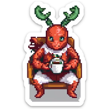 man in a lobster costume sipping coffee sticker