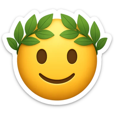 face with green leaf crown emoji, digital illustration sticker