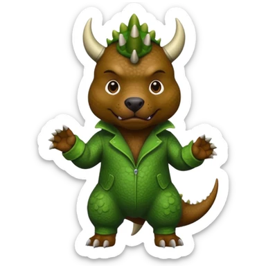 Black pibull dressed as a triceratops  sticker