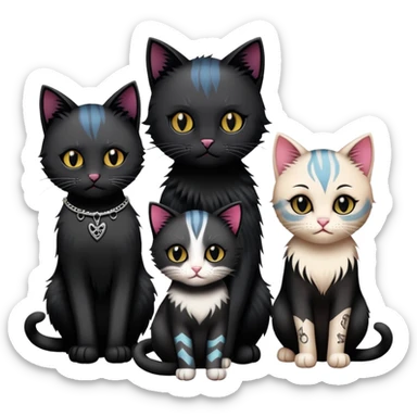three emo cats in love with tattoos and cool hair, plus five emo kittens sticker