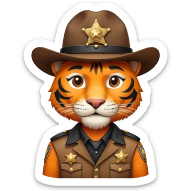 Wild west tiger sheriff with badge and hat sticker