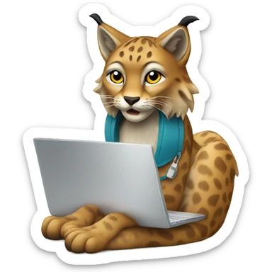 A lynx with a laptop sticker
