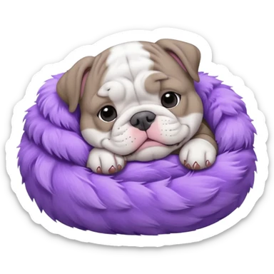 purple moon with a sleeping grey bull dog puppy with a purple collar sticker