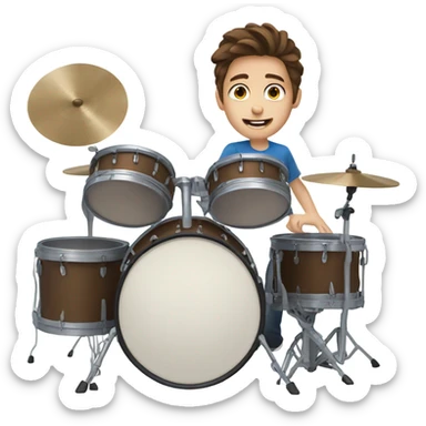 Boy with brown hair and blue eyes playing the drums sticker