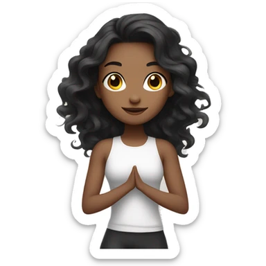 Pretty girl with black wavy hair with white ribbon doing yoga sticker