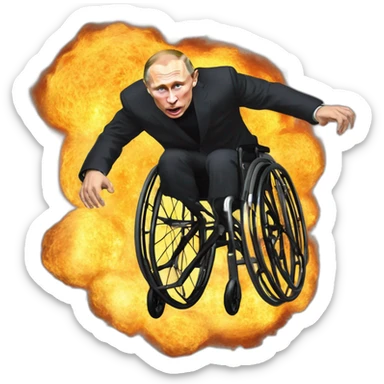 Furious vladimir putin monke wheelchair jumps through fire ring sticker