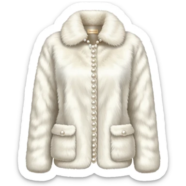 Realistic ivory faux fur jacket with pearl buttons sticker