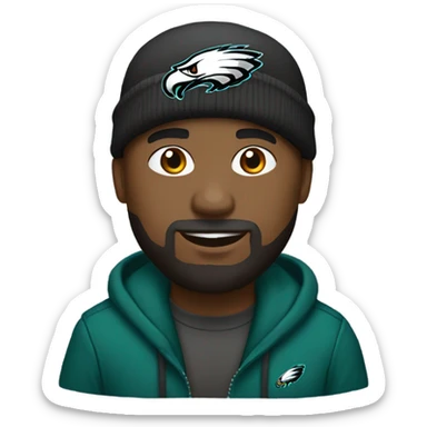 Bald black man with beard wearing an eagles beanie sticker
