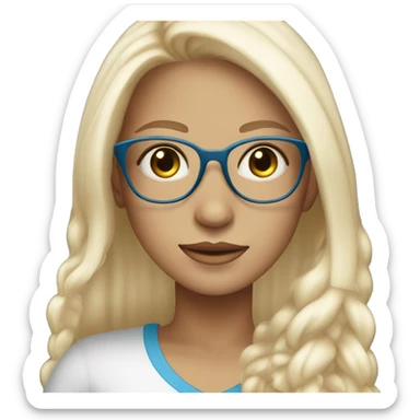 Pretty tan girl with long white blonde hair, blue eyes and glasses  sticker