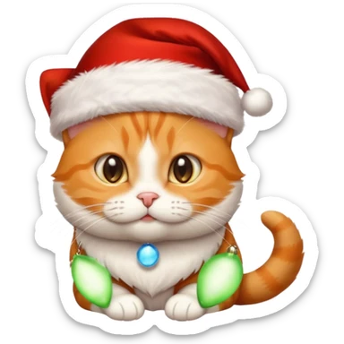 Make me a orange tabby cat with a white chin and a bit of white on the end of his tail and  a Santa hat that looks like 🐱 emoji with no beard  sticker