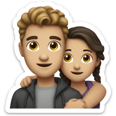 brunette girl hugging a lightskin boy sticker