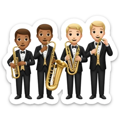 Band members playing tuba, trombone and clarinet  sticker