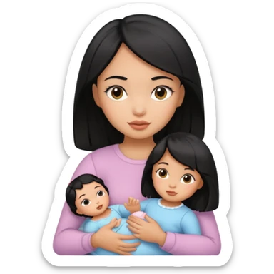 a black hair girl with 1 babie doll sticker