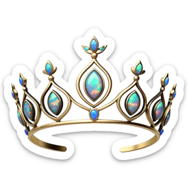 14K Gold ultra realistic, detailed, 3D rendering, princess tiara, covered in out of this world multicolor Shimmery sparkling black opals, transparent background. Clean smooth appearance, high quality  sticker