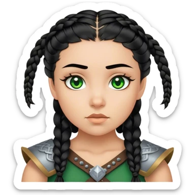girl with green eyes black hair and Viking braids  sticker