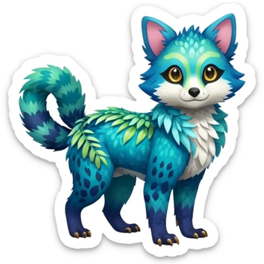 Colorful tropical exotic shiny beautiful fantasy-Trico-Cacomistle-oncilla-animal-Fakémon-hybrid-fursona (full body) sticker