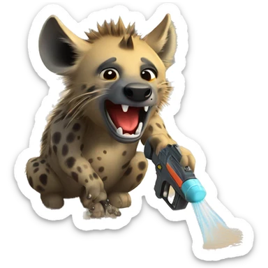A Hyena squirting another Hyena with a water gun sticker