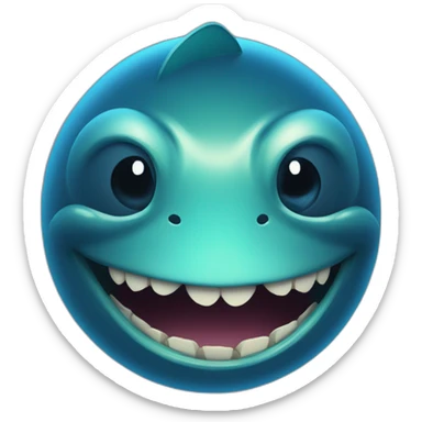 dark blue magic fat thing with a cyen face and a cyan fish fin and a big open mouth sticker