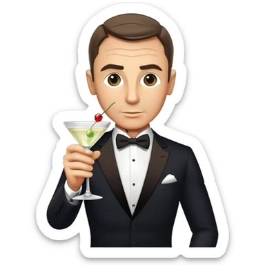 James Bond with martini glass, shaken not stirred sticker