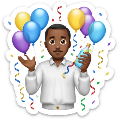 Diddy holding baby oil at a party with balloons and confetti and banners oiled up sticker