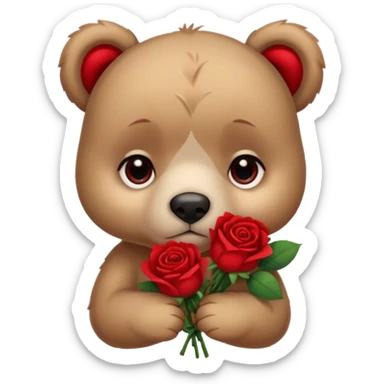 Cute bear with sad  puppy dog eyes holding roses   🥹with this emoji expression  sticker