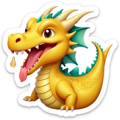 Cinematic Cute Yawning Dragon Portrait Emoji, Head tilted slightly with a dramatic, wide-open yawn, showcasing a soft, lustrous scaled body with gently drooping fins and half-closed, drowsy eyes, each scale rendered in exquisite detail under natural light; high shine, relaxed yet expressive, styled with a dash of fantastical charm, soft glowing outline, capturing the essence of a sleepy yet affectionate dragon that appears ready to stretch out and rest in its enchanted lair! sticker