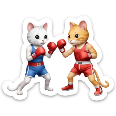 Cat fighting mouse in boxing ring sticker