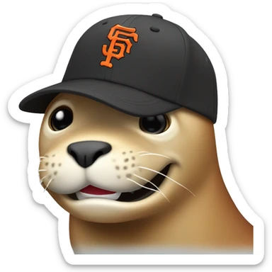 laughing sea lion with a san francisco giants baseball cap portrait sticker
