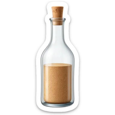 tall slender glass bottle with long neck and simple cork or screw cap, clear glass, transparent colorless liquid inside, elegant curved silhouette, no label or extras, apple emoji style, soft lighting, transparent background, emoji scale sticker