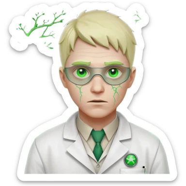 laboratory mutant portrait, head and shoulders only, glowing green veins, torn lab coat collar, mutated eyes, sci-fi experiment vibe, 3D cartoon, mobile game icon style, clean background, no text, no watermark

 sticker