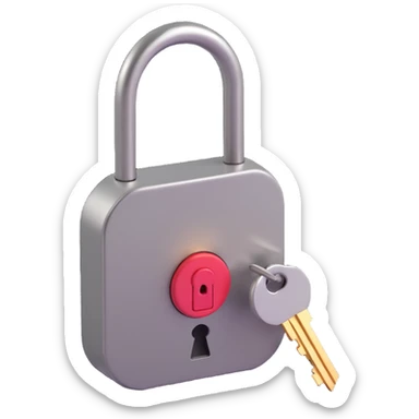 Closed padlock with a key inserted into it sticker